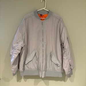 Divided Gray Bomber Jacket with Orange Interior